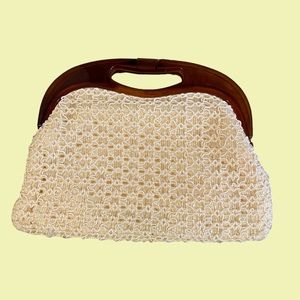 Vintage Cream Knit Bermuda Bag with Tortoiseshell Handle
